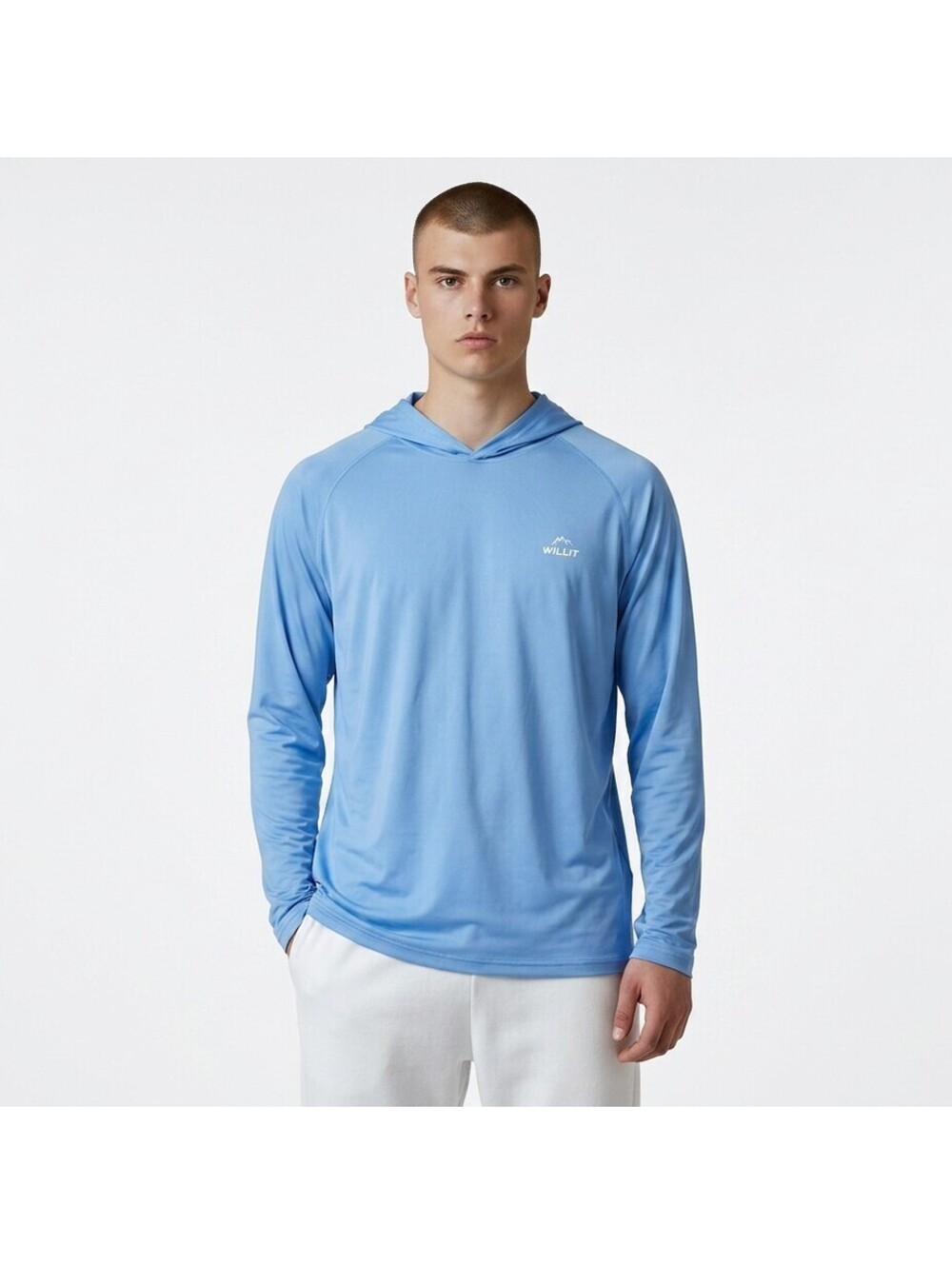 Willit Activewear Hoodie Men L Large Blue Hooded Long Sleeve Running Pullover
